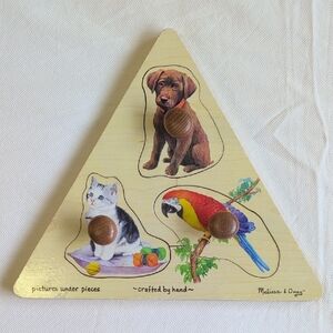 melissa & doug triangle jumbo knob wooden animal puzzle handcrafted 12 months+